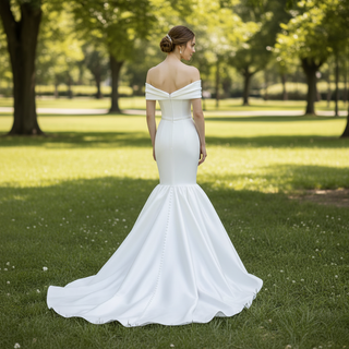 Strapless Vneck Trumpet Satin Wedding Dress Mermaid with Off Shoulder