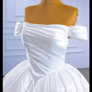 Off Shoulder Satin Wedding Gown Simple Classy Wedding Dress - Rosymae