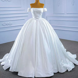 Off Shoulder Satin Wedding Gown Simple Classy Wedding Dress - Rosymae