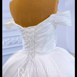 Off Shoulder Satin Wedding Gown Simple Classy Wedding Dress - Rosymae