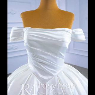 Off Shoulder Satin Wedding Gown Simple Classy Wedding Dress - Rosymae