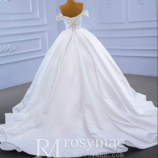 Off Shoulder Satin Wedding Gown Simple Classy Wedding Dress - Rosymae