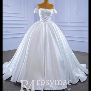 Off Shoulder Satin Wedding Gown Simple Classy Wedding Dress - Rosymae