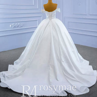Off Shoulder Satin Wedding Gown Simple Classy Wedding Dress - Rosymae