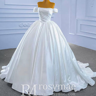 Off Shoulder Satin Wedding Gown Simple Classy Wedding Dress - Rosymae
