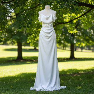 Elegant Off the Shoulder Sheath Wedding Dress with Brush Train