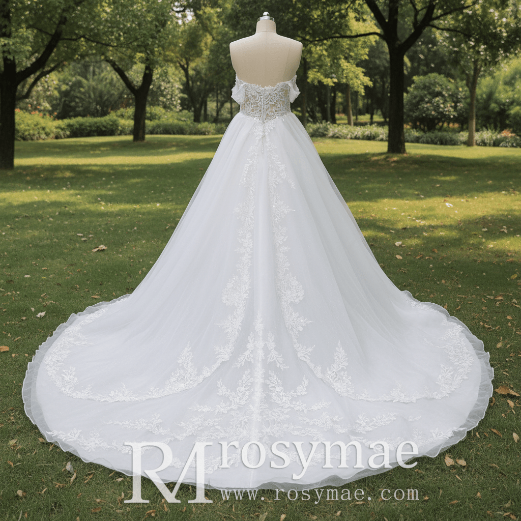 Off Shoulder Sparkly Tulle Ballgown A-Line Wedding Dresses - Rosymae