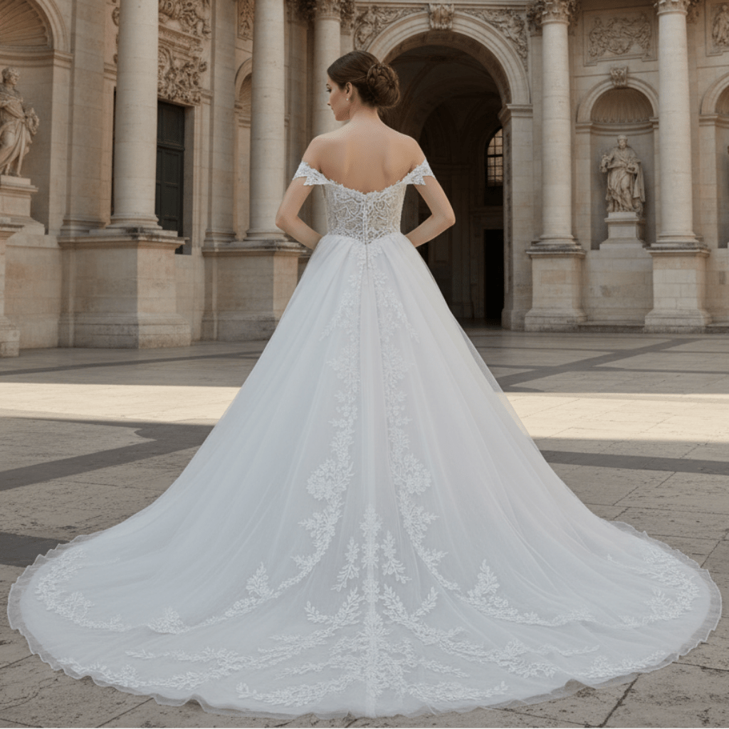 Off Shoulder Sparkly Tulle Ballgown A-Line Wedding Dresses - Rosymae