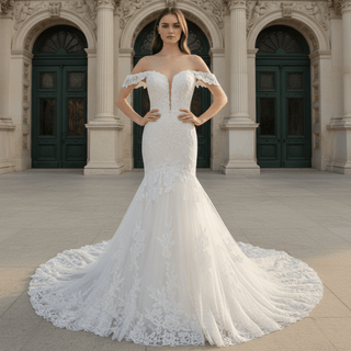 Off Shoulder Sweetheart Lace Trumpet Mermaid Wedding Dresses - Rosymae