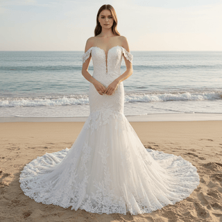 Off Shoulder Sweetheart Lace Trumpet Mermaid Wedding Dresses - Rosymae