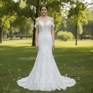 Off Shoulder Sweetheart Lace Trumpet Mermaid Wedding Dresses - Rosymae