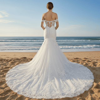 Off Shoulder Sweetheart Lace Trumpet Mermaid Wedding Dresses - Rosymae