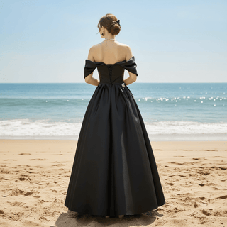 Off Shoulder Tea Length Little Black Wedding Dress Bridal Gown - Rosymae