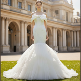 Off Shoulder Bowknot Trumpet Bridal Gowns Wedding Dresses