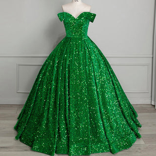 Off Shoulder V Neckline Sparkly Quinceanera Ball Gown - Rosymae