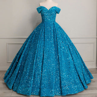 Off Shoulder V Neckline Sparkly Quinceanera Ball Gown - Rosymae