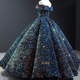 Off Shoulder V Neckline Sparkly Quinceanera Ball Gown - Rosymae