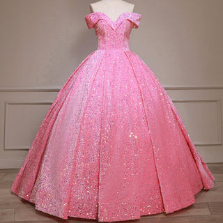 Off Shoulder V Neckline Sparkly Quinceanera Ball Gown - Rosymae
