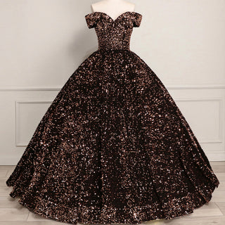 Off Shoulder V Neckline Sparkly Quinceanera Ball Gown - Rosymae