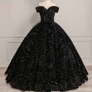 Off Shoulder V Neckline Sparkly Quinceanera Ball Gown - Rosymae