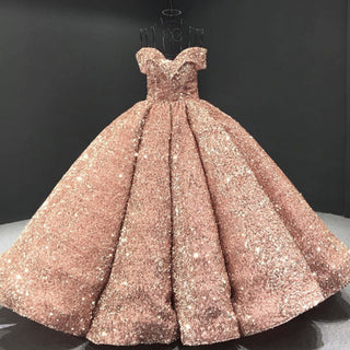 Off Shoulder V Neckline Sparkly Quinceanera Ball Gown - Rosymae