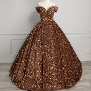 Off Shoulder V Neckline Sparkly Quinceanera Ball Gown - Rosymae
