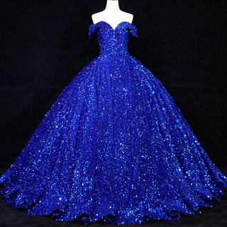 Off Shoulder V Neckline Sparkly Quinceanera Ball Gown - Rosymae