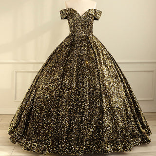 Off Shoulder V Neckline Sparkly Quinceanera Ball Gown - Rosymae