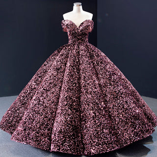 Off Shoulder V Neckline Sparkly Quinceanera Ball Gown - Rosymae