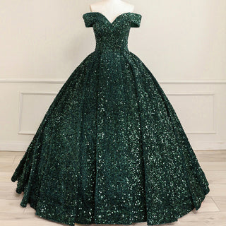 Off Shoulder V Neckline Sparkly Quinceanera Ball Gown - Rosymae