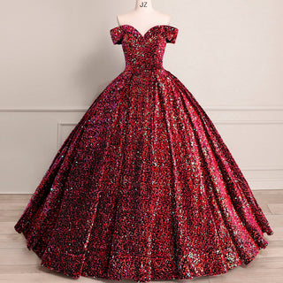 Off Shoulder V Neckline Sparkly Quinceanera Ball Gown - Rosymae