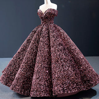 Off Shoulder V Neckline Sparkly Quinceanera Ball Gown - Rosymae