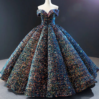 Off Shoulder V Neckline Sparkly Quinceanera Ball Gown - Rosymae