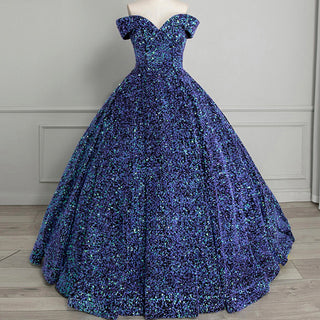 Off Shoulder V Neckline Sparkly Quinceanera Ball Gown - Rosymae