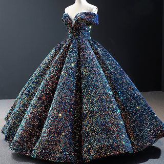 Off Shoulder V Neckline Sparkly Quinceanera Ball Gown - Rosymae
