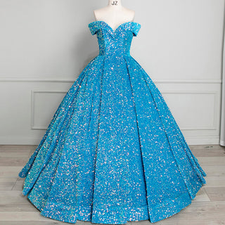 Off Shoulder V Neckline Sparkly Quinceanera Ball Gown - Rosymae
