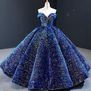Off Shoulder V Neckline Sparkly Quinceanera Ball Gown - Rosymae