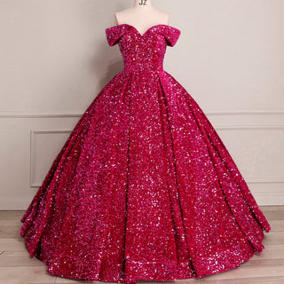 Off Shoulder V Neckline Sparkly Quinceanera Ball Gown - Rosymae