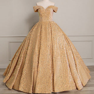 Off Shoulder V Neckline Sparkly Quinceanera Ball Gown - Rosymae