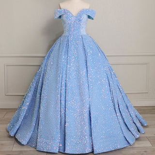 Off Shoulder V Neckline Sparkly Quinceanera Ball Gown - Rosymae
