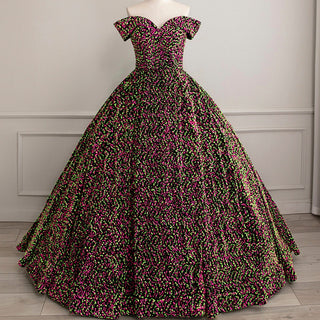 Off Shoulder V Neckline Sparkly Quinceanera Ball Gown - Rosymae