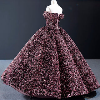 Off Shoulder V Neckline Sparkly Quinceanera Ball Gown - Rosymae