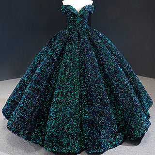 Off Shoulder V Neckline Sparkly Quinceanera Ball Gown - Rosymae