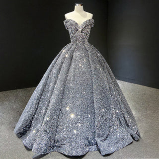 Off Shoulder V Neckline Sparkly Quinceanera Ball Gown - Rosymae