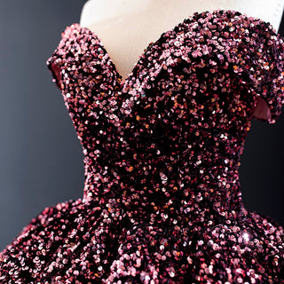 Off Shoulder V Neckline Sparkly Quinceanera Ball Gown - Rosymae