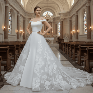 Off Shoulder Wedding Dress Bridal Gown with Convertible Skirt - Rosymae