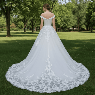Off Shoulder Wedding Dress Bridal Gown with Convertible Skirt - Rosymae