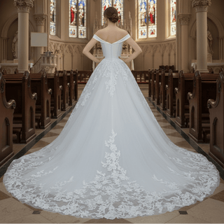 Off Shoulder Wedding Dress Bridal Gown with Convertible Skirt - Rosymae