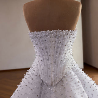 Off Shoulder Wedding Dress with Intricate Pearl Beading and Removable Skirt - Rosymae