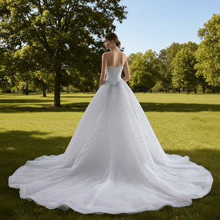 Off Shoulder Wedding Dress with Intricate Pearl Beading and Removable Skirt - Rosymae